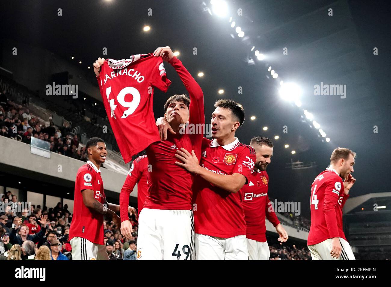 Manchester United's Alejandro Garnacho (left) celebrates after he