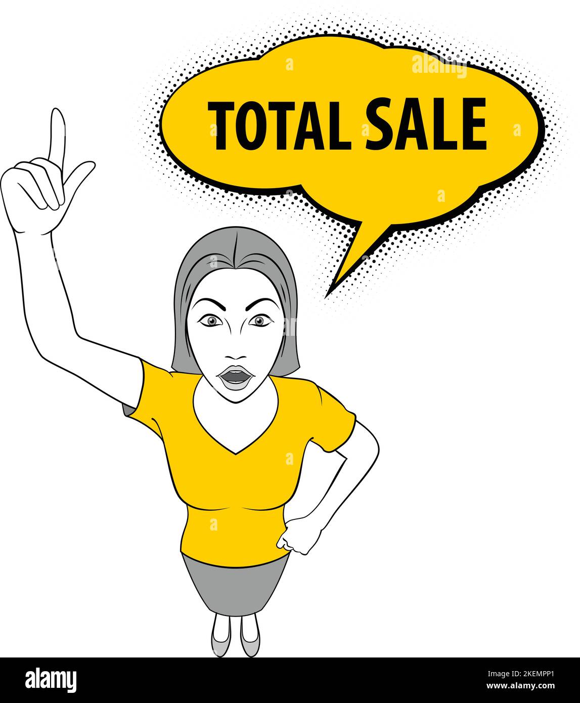 Illustration of a Young Woman Pointing Her Finger Up. Total Sale Stock ...