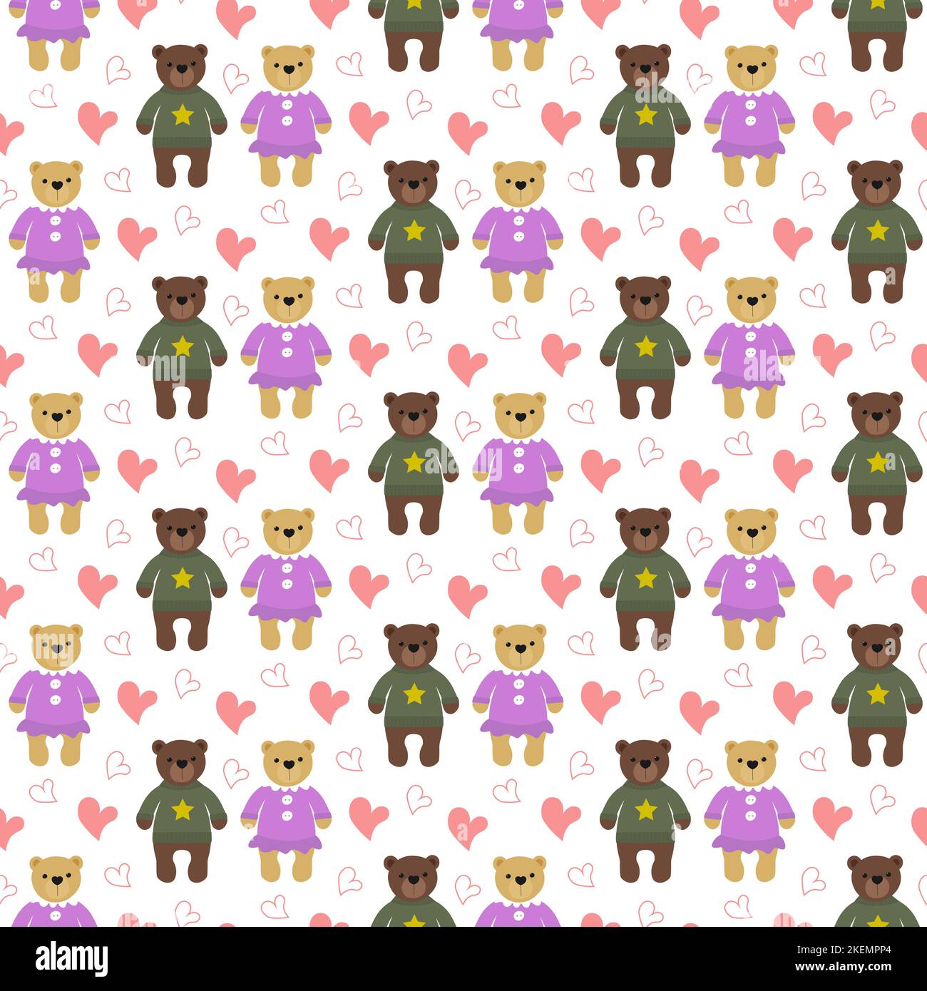 Bear and she-bear. Pattern seamless with teddy and hearts. Vector ...