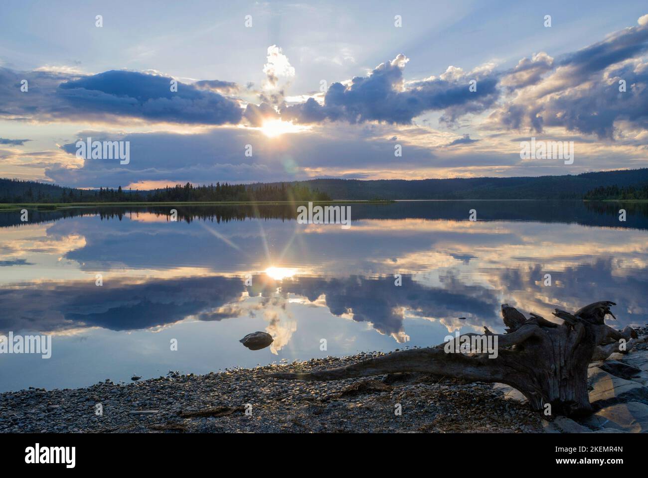 Beautiful sunset over lake Raudsjon in the Gausdal valley Stock Photo
