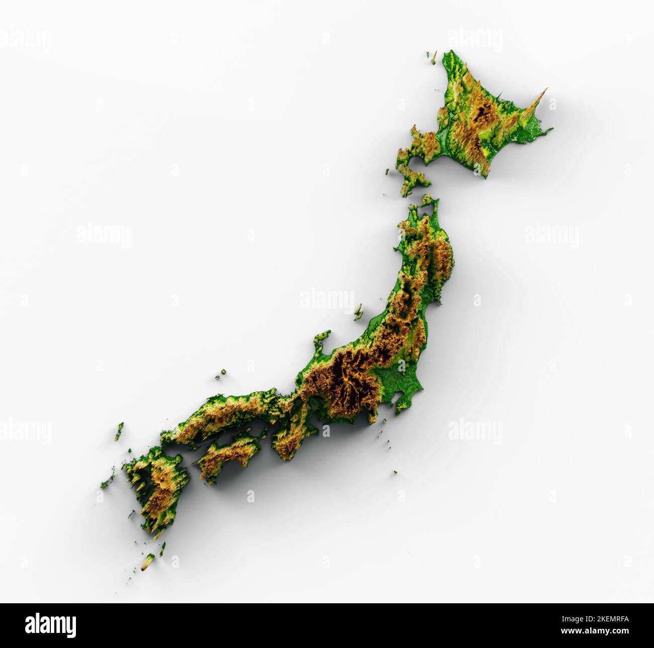 A 3d Rendering Of A Japan Map With Shaded Relief Isolated On White