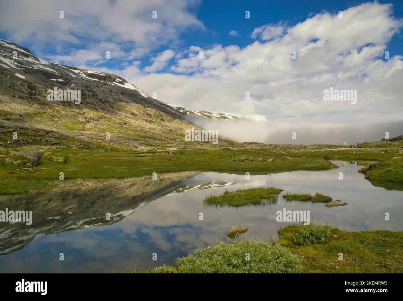 Lake in the mountains near the Norwegian village Geiranger Stock Photo