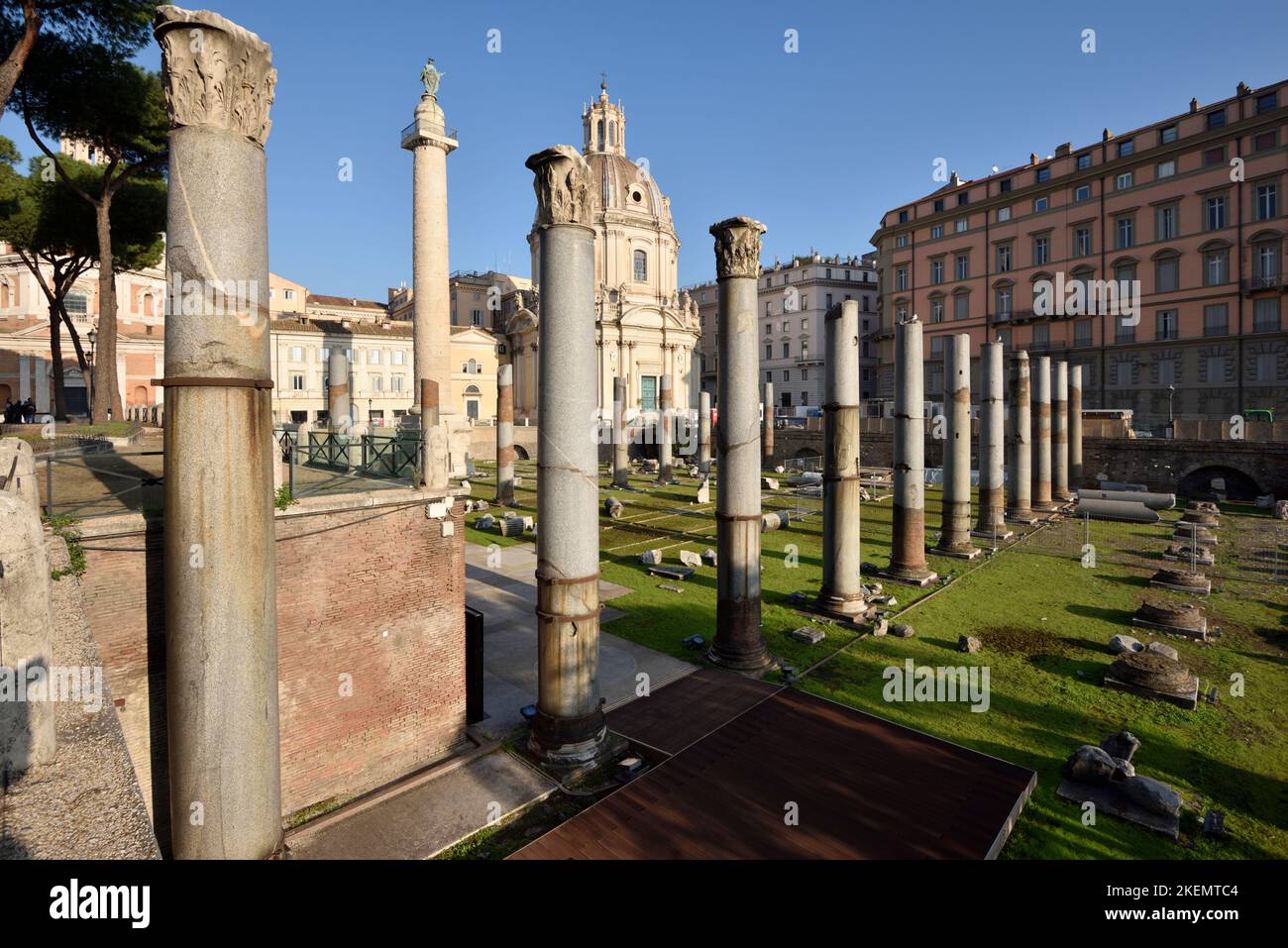 Italy, Rome, Trajan Forum, Basilica Ulpia and Trajan's column Stock Photo