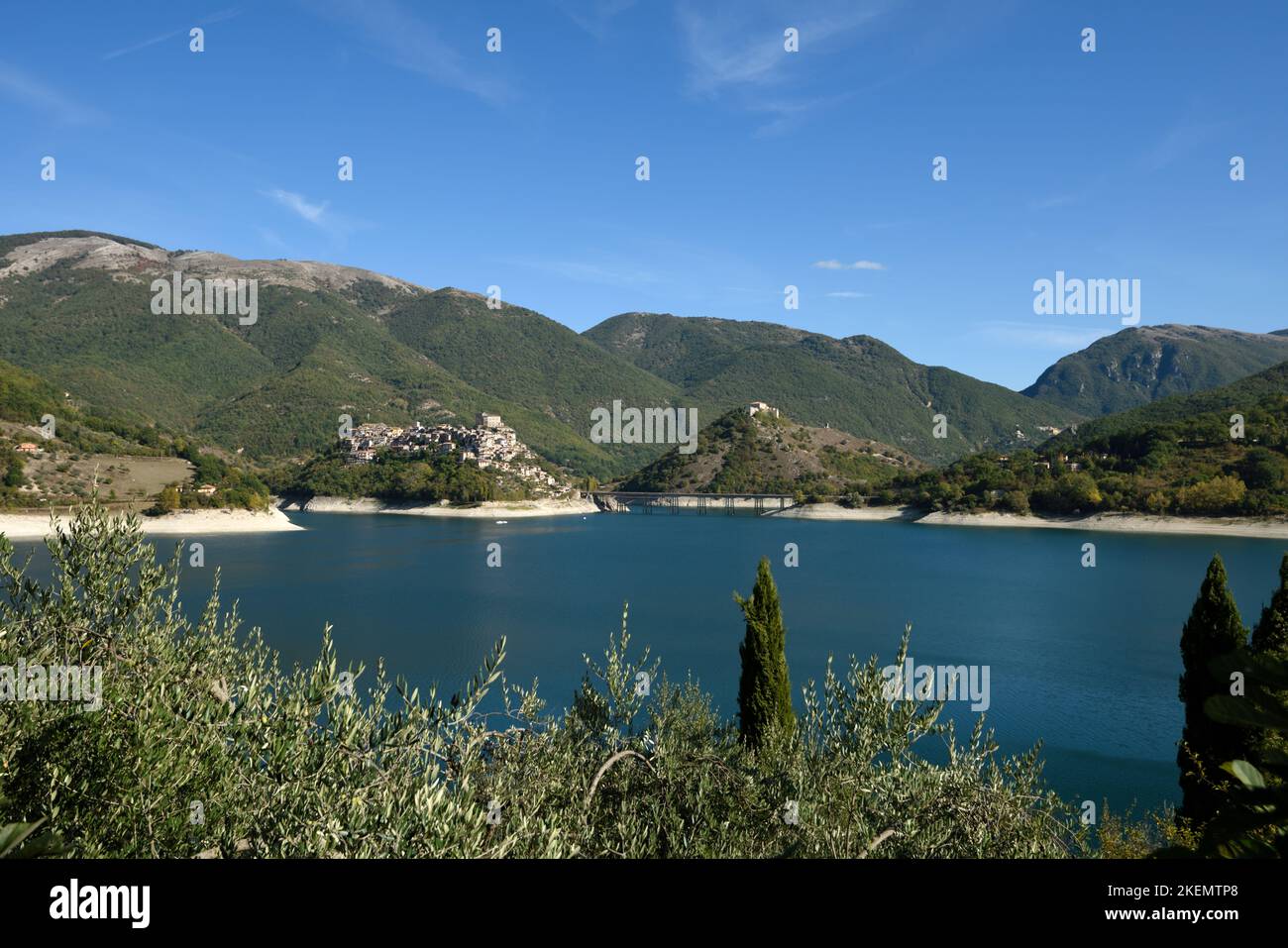 Italy, Lazio, Turano lake, Castel di Tora Stock Photo