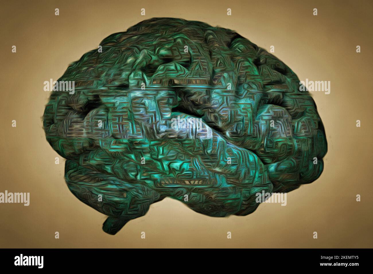 Modern art. Human brain with circuit board pattern. 3D rendering Stock ...