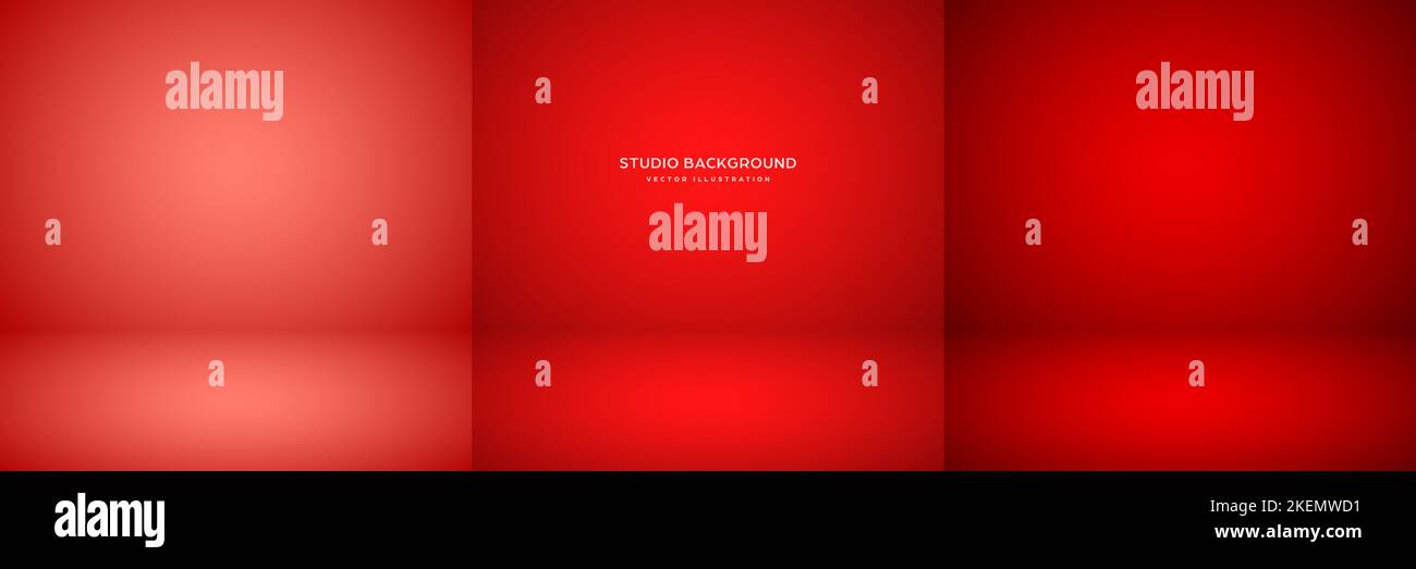 Empty red studio abstract backgrounds with spotlight effect. Product showcase backdrop. Stage lighting. Vector illustration Stock Vector