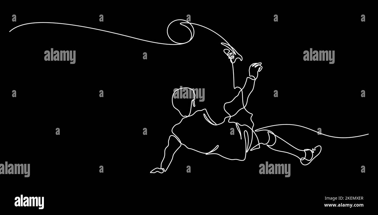 continuous line drawing of bicycle kick soccer player vector illustration Stock Vector Image