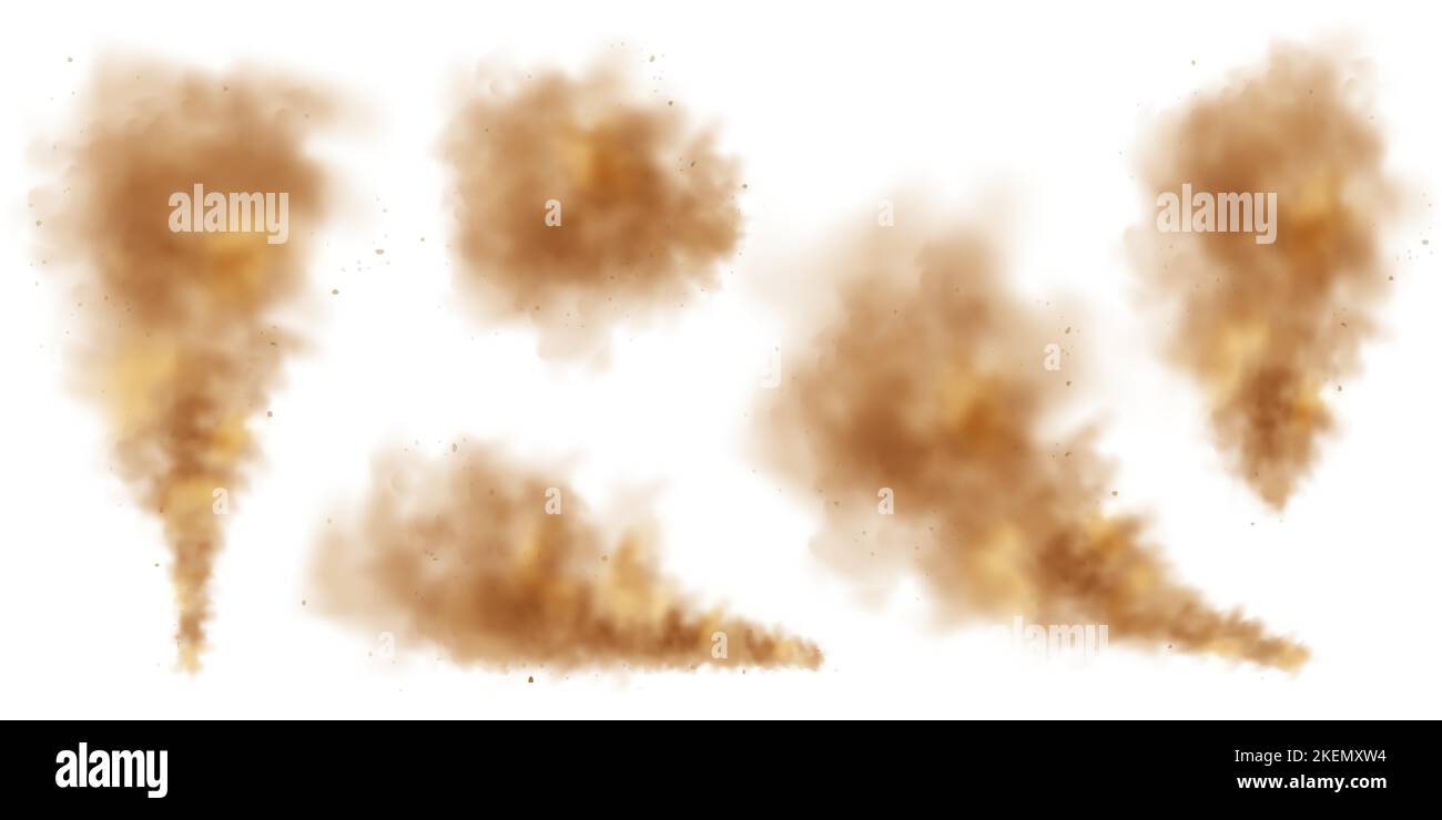 Realistic dust clouds isolated on white background. Sand storm with ...