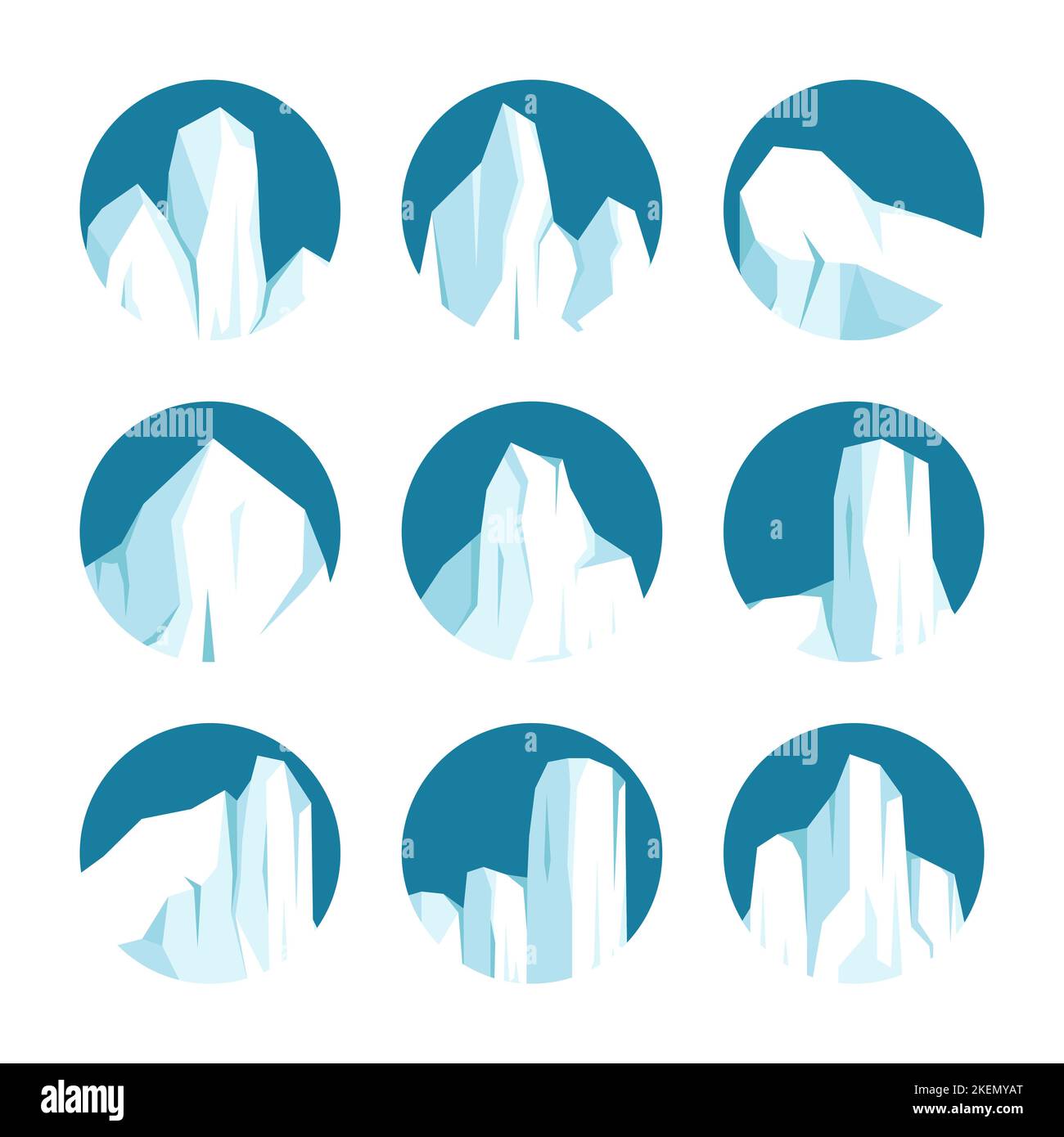 Floating icebergs collection. Drifting arctic glacier, block of frozen