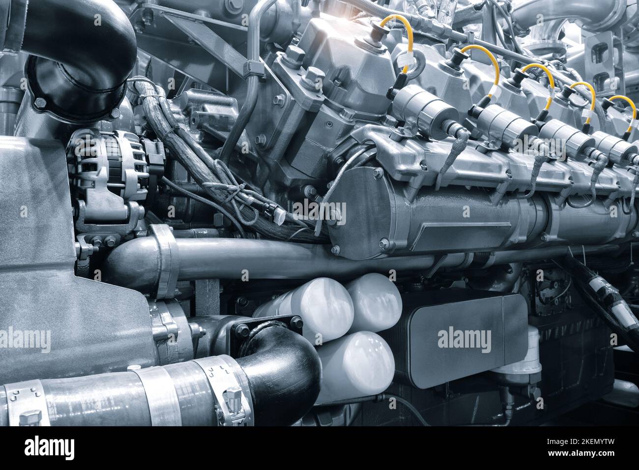 Modern hightech and efficient engine, gas diesel generator Stock Photo