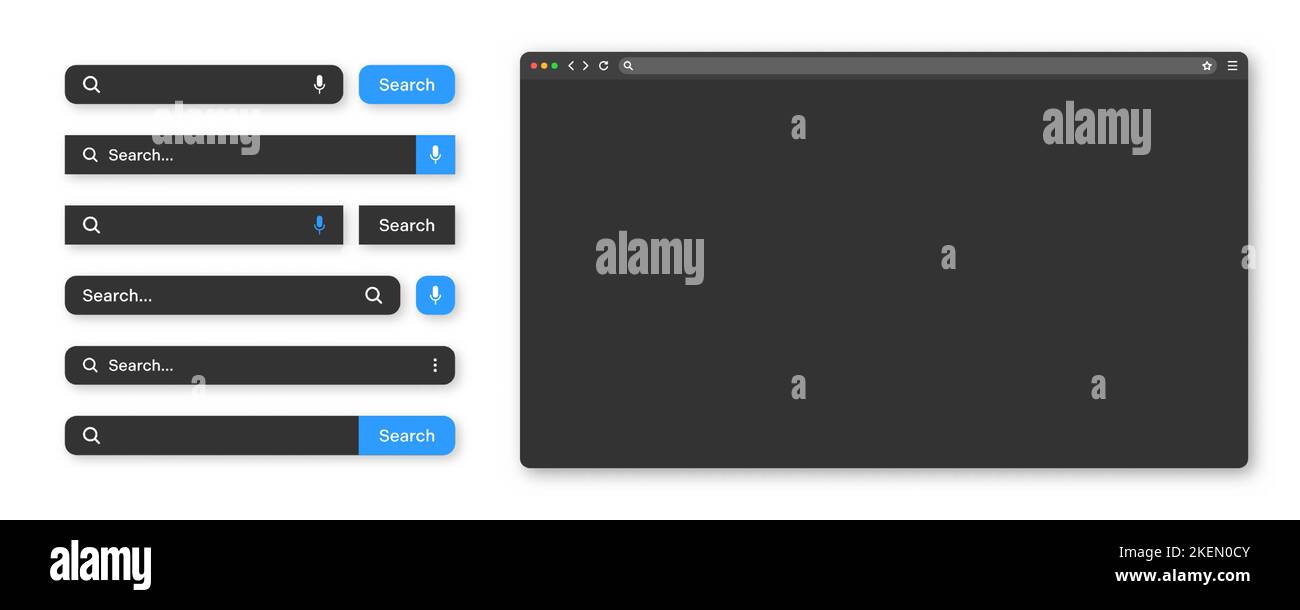 Blank internet browser window with various search bar templates, dark ...