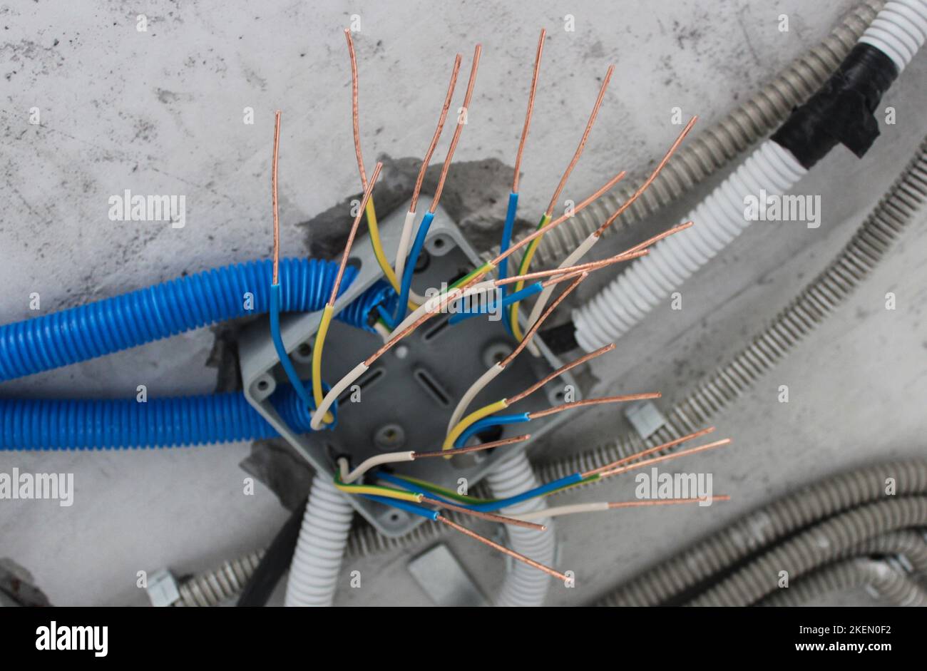 Stripped wire ends in junction box Stock Photo Alamy
