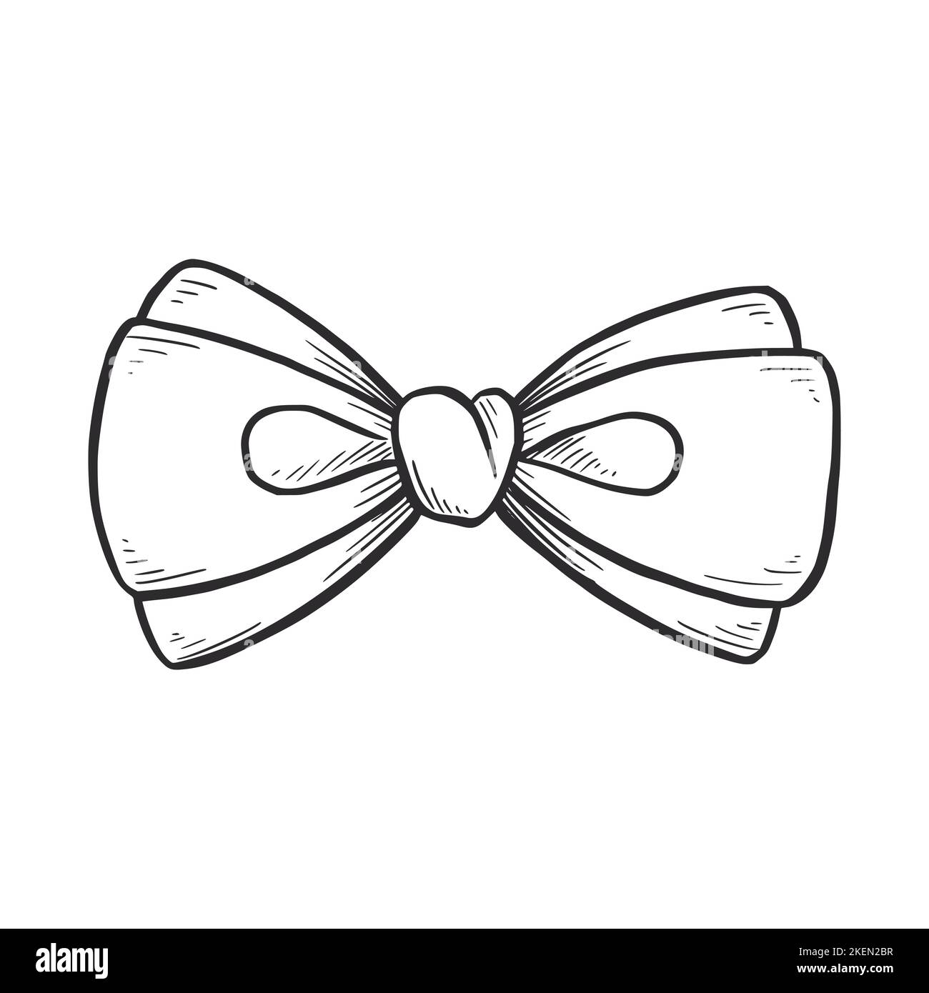 Tie bow doodle sketch. Hand drawn sketch vintage ribbon neck bow for wedding, fashion element