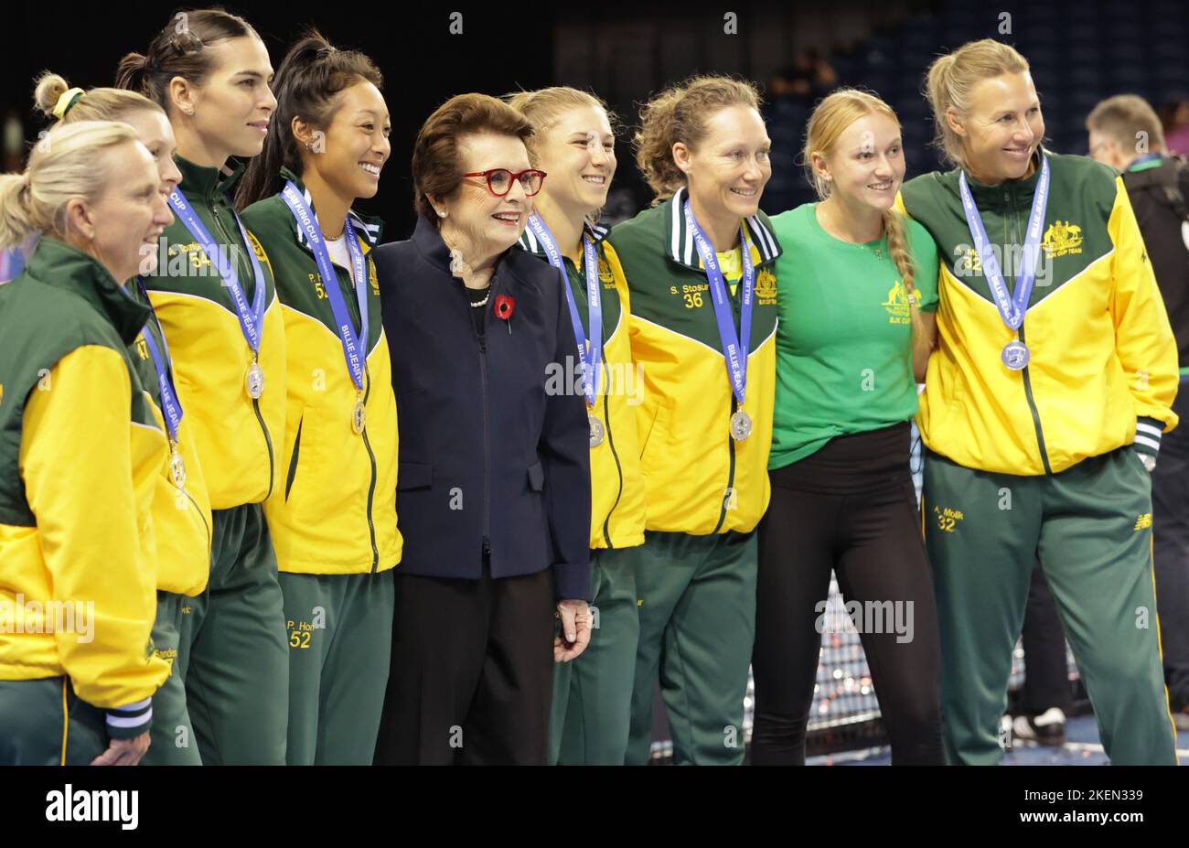 Billy Jean along with the Australia players after the final of the Billie Jean King Cup between