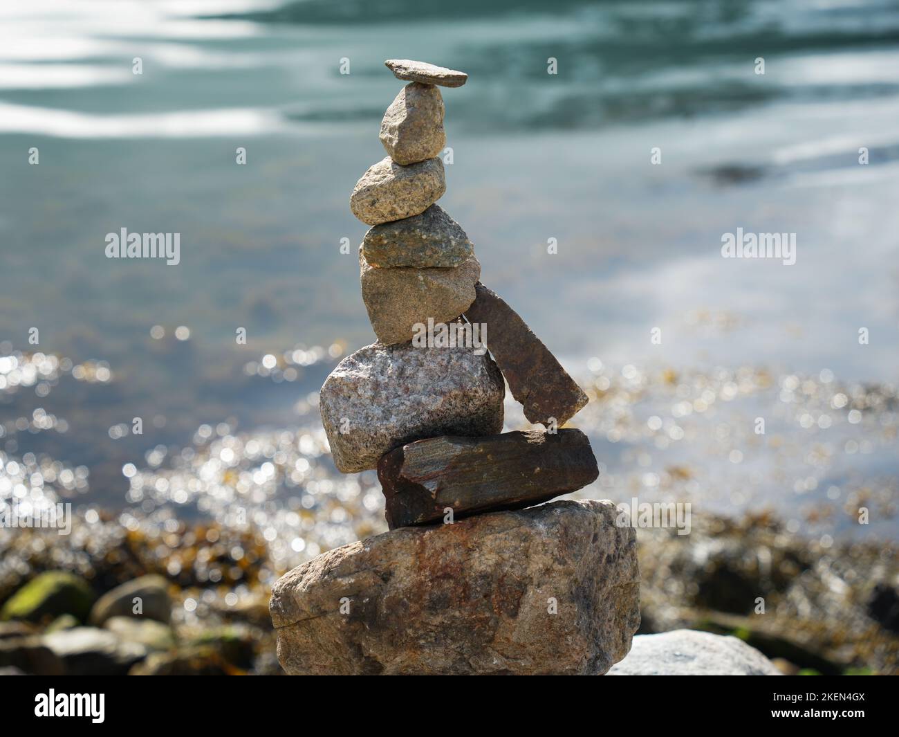 Fjord pebble stack Stock Photo