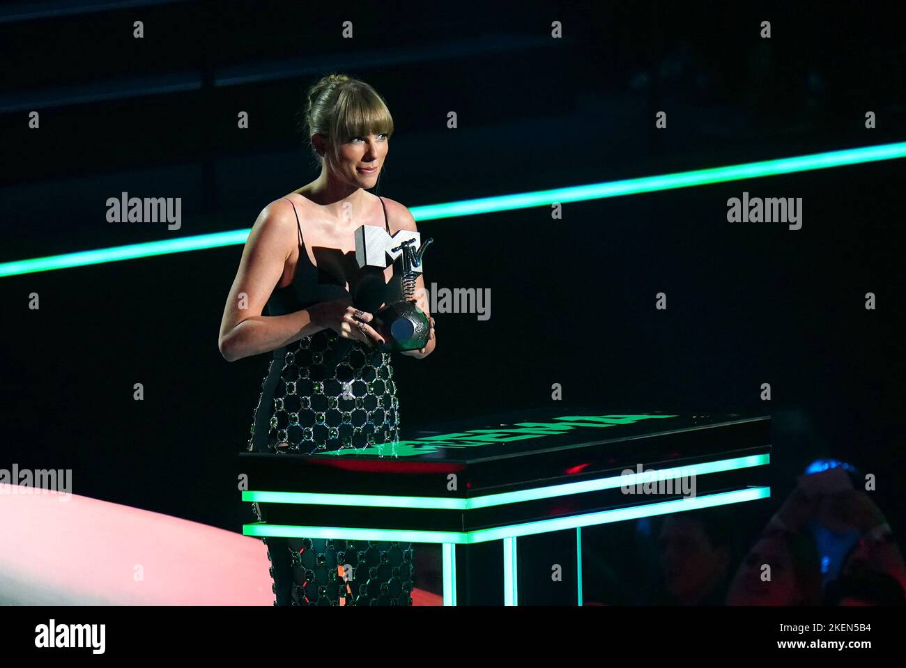 Taylor Swift on stage after winning the award for Best Longform Video