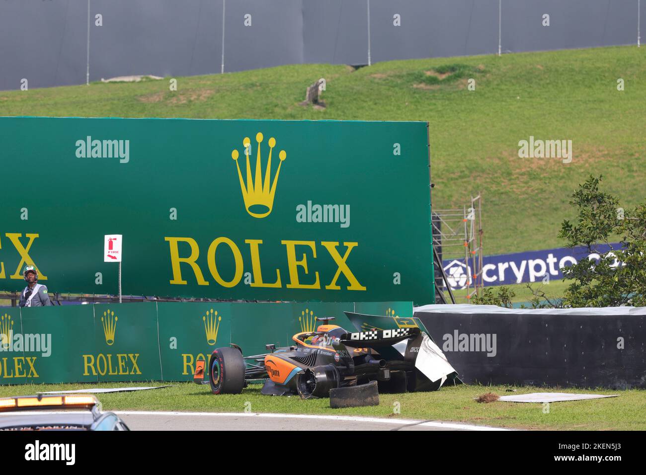 Sao Paulo, Brazil. 13th Nov, 2022. Crash of #3 Daniel Ricciardo (AUS, McLaren F1 Team), F1 Grand Prix of Brazil at Autodromo Jose Carlos Pace on November 13, 2022 in Sao Paulo, Brazil. (Photo by HIGH TWO) Credit: dpa/Alamy Live News Stock Photo