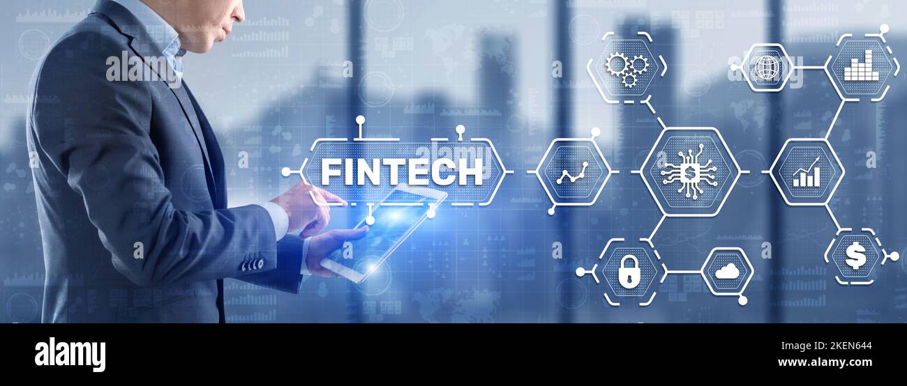 Fintech Investment Financial Technology Concept. 3D Virtual screen Stock Photo