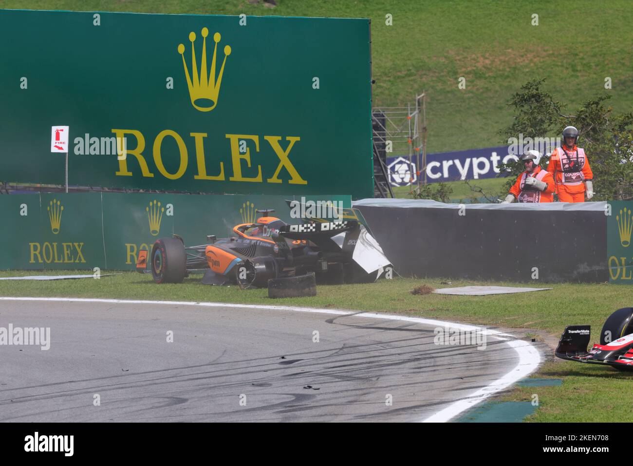 Sao Paulo, Brazil. 13th Nov, 2022. Crash of #3 Daniel Ricciardo (AUS, McLaren F1 Team), F1 Grand Prix of Brazil at Autodromo Jose Carlos Pace on November 13, 2022 in Sao Paulo, Brazil. (Photo by HIGH TWO) Credit: dpa/Alamy Live News Stock Photo