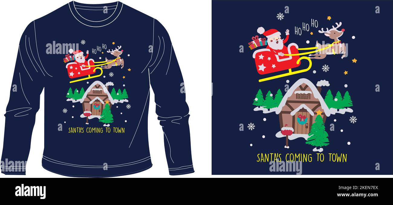 santa is coming to town t shirt graphic design vector illustration ...