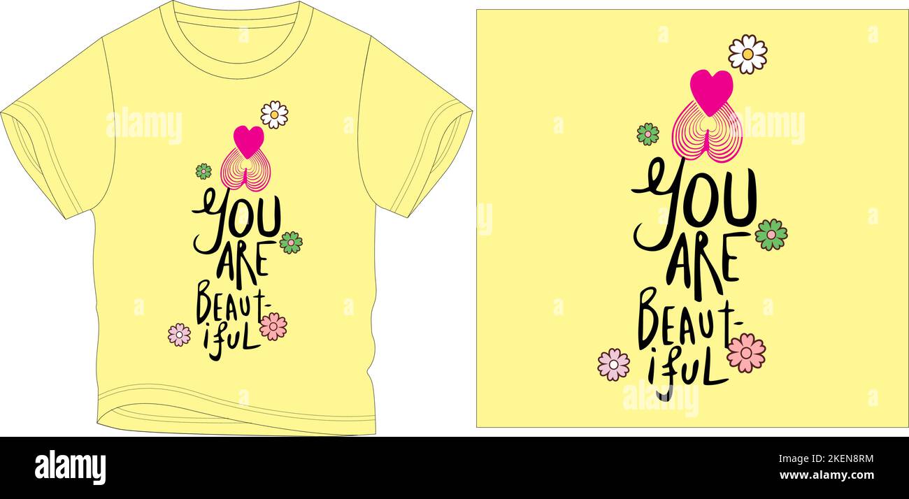 you are beautiful heart flower t shirt graphic design vector illustration digital file tees,graphic t shirt,t shirt Screen printing,kids clothing,kids Stock Vector