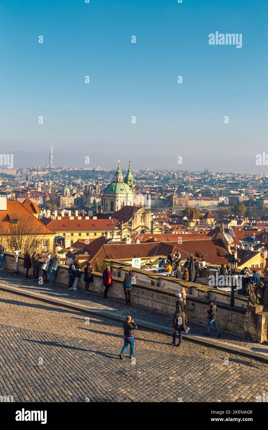 Views of the city from Hradcany Square at sunset, Prague, Czech Republic Stock Photo