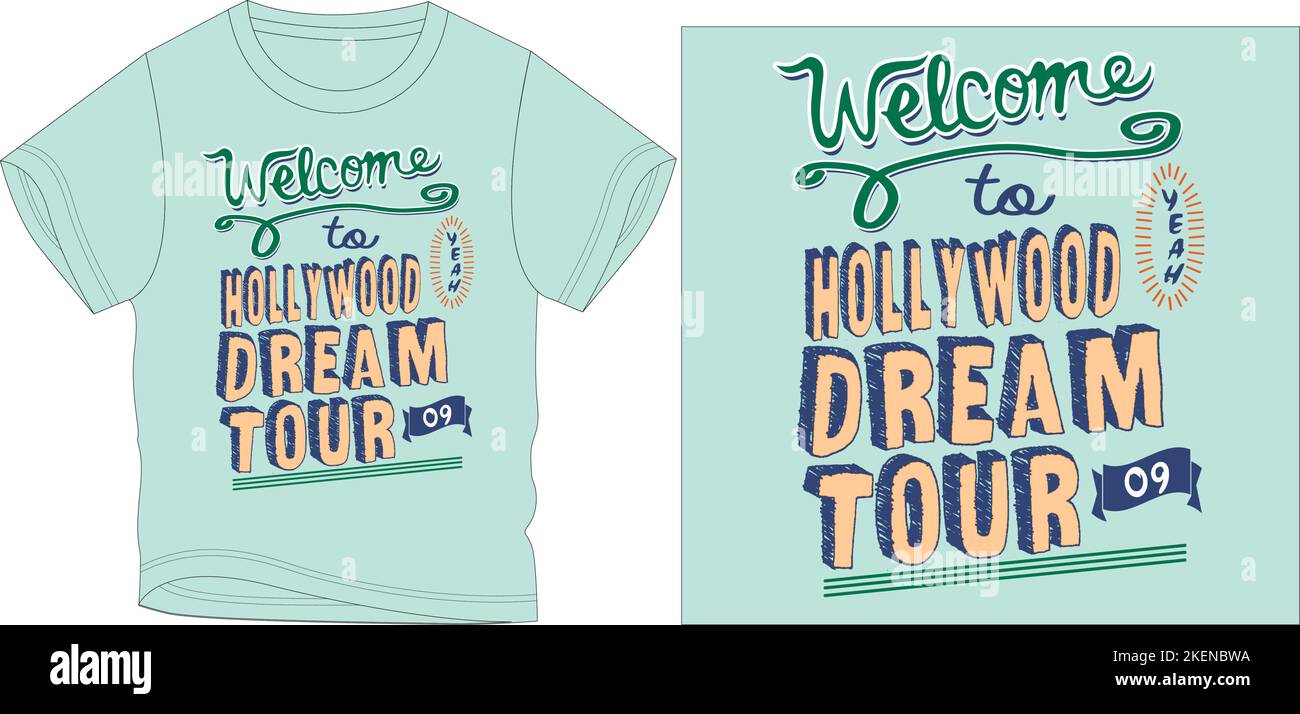 wellcome to hollywood t shirt graphic design vector illustration digital file  Screen printing,kids clothing,kids fashion,vector,vector art,graphic te Stock Vector