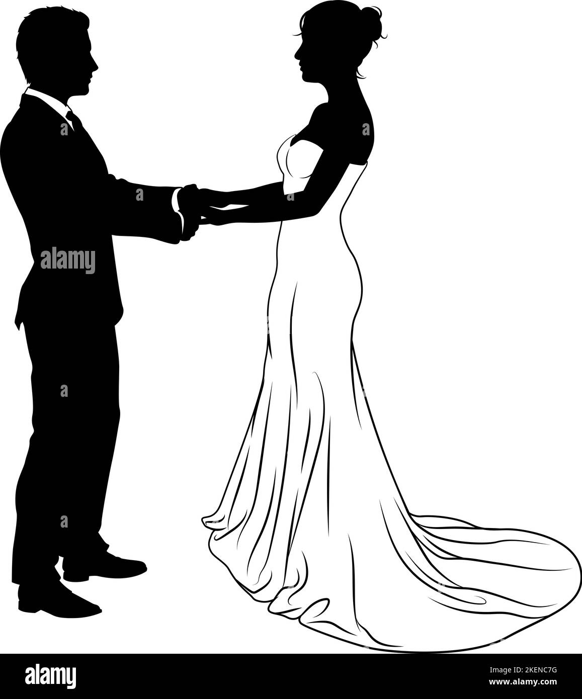 Bride And Groom Couple Wedding Dress Silhouettes Stock Vector Image ...