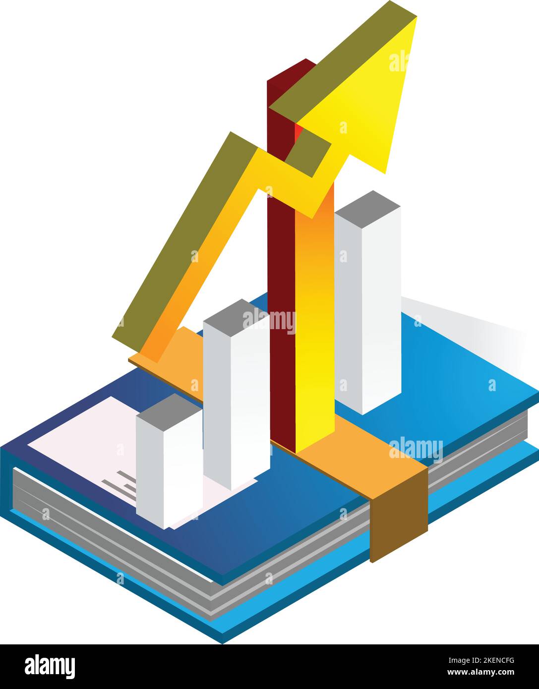 stock charts and books illustration in 3D isometric style isolated on background Stock Vector