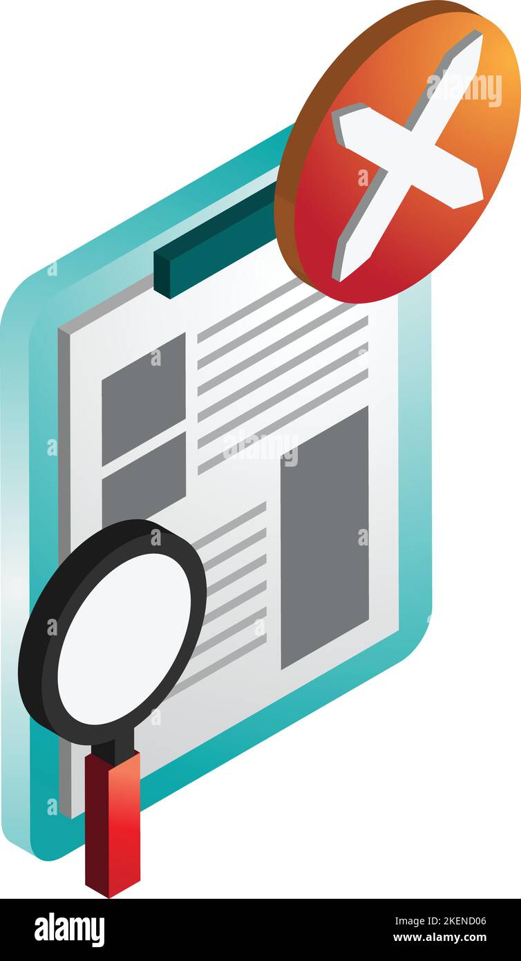 Reports and wrong marks illustration in 3D isometric style isolated on background Stock Vector