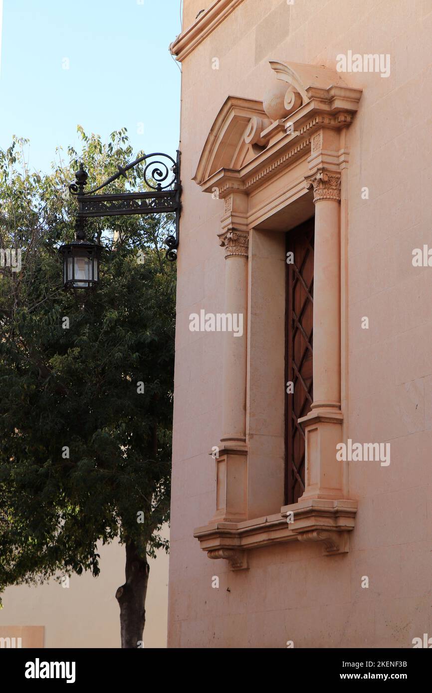 Windows  on the Town Hall building old in the old town of Alcudia Mallorca Stock Photo
