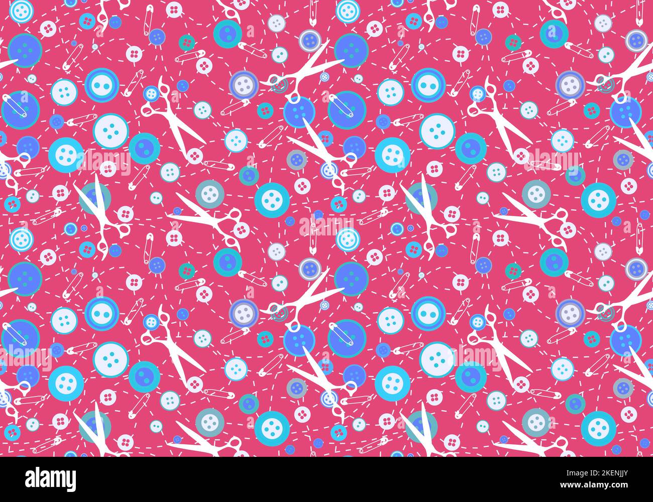 Cartoon sewing seamless buttons and scissors and pins pattern for ...