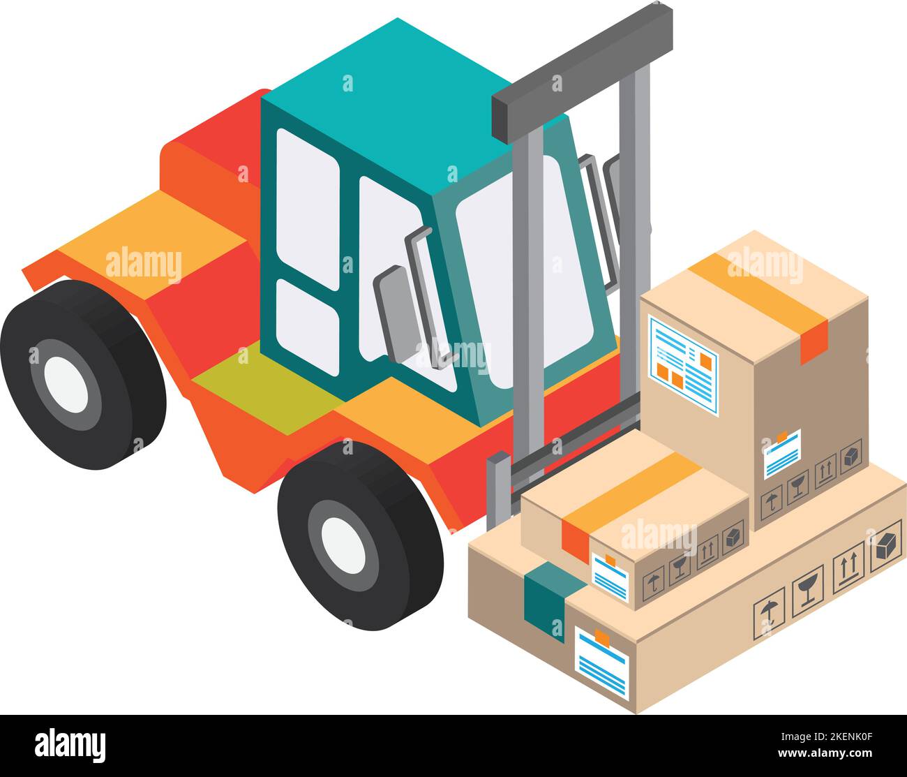 forklift machine illustration in 3D isometric style isolated on background Stock Vector