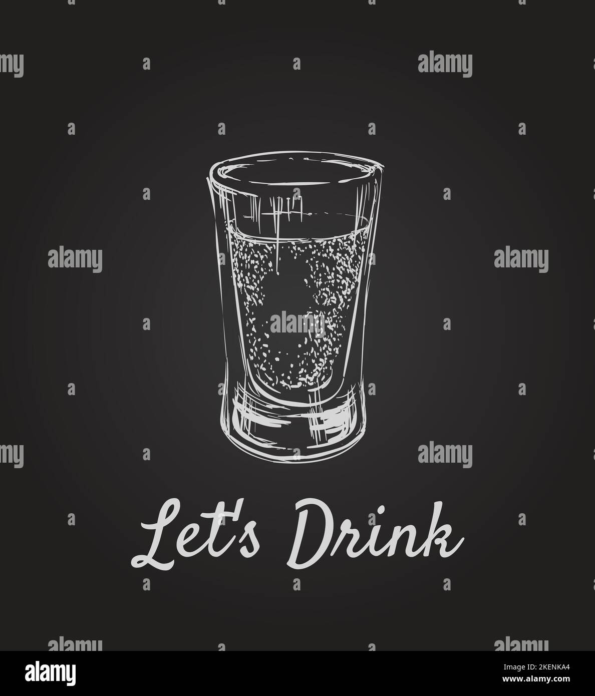 Lets Drink. Alcoholic drinks in shot glasses. Hand Drawn Drink Vector