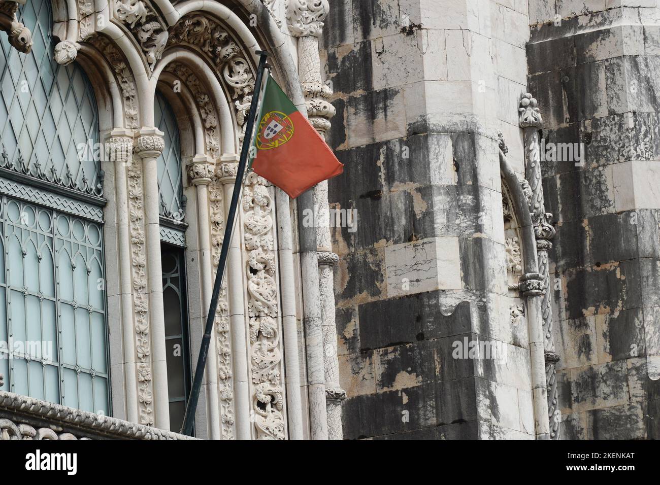 Lisbon, Portugal - September 2022: One of the bell towers at Jeronimos Monastery, former monastery of the Order of Saint Jerome Stock Photo