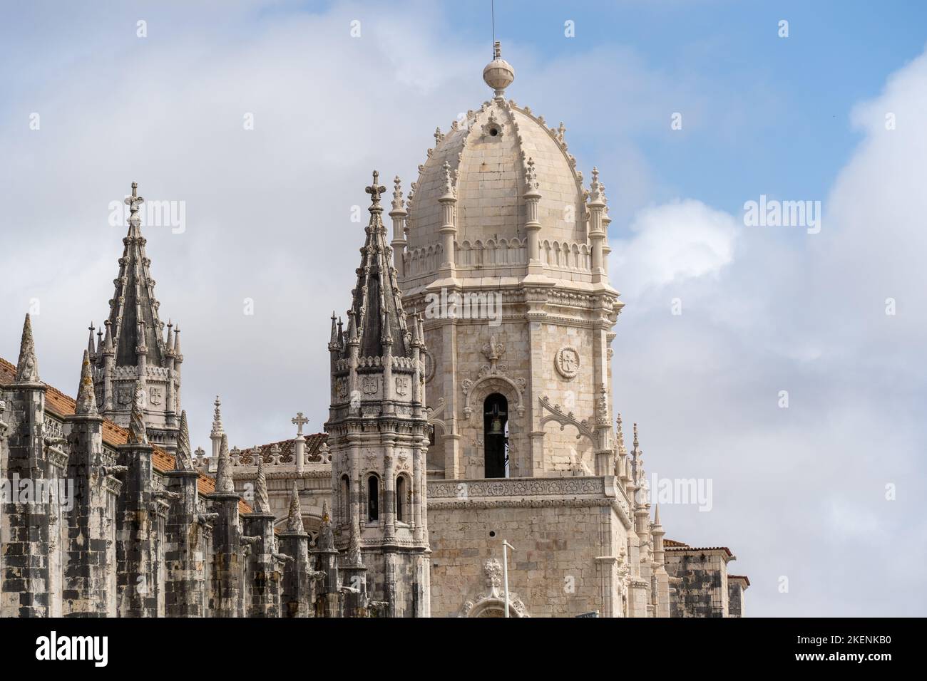 Lisbon, Portugal - September 2022: One of the bell towers at Jeronimos Monastery, former monastery of the Order of Saint Jerome Stock Photo