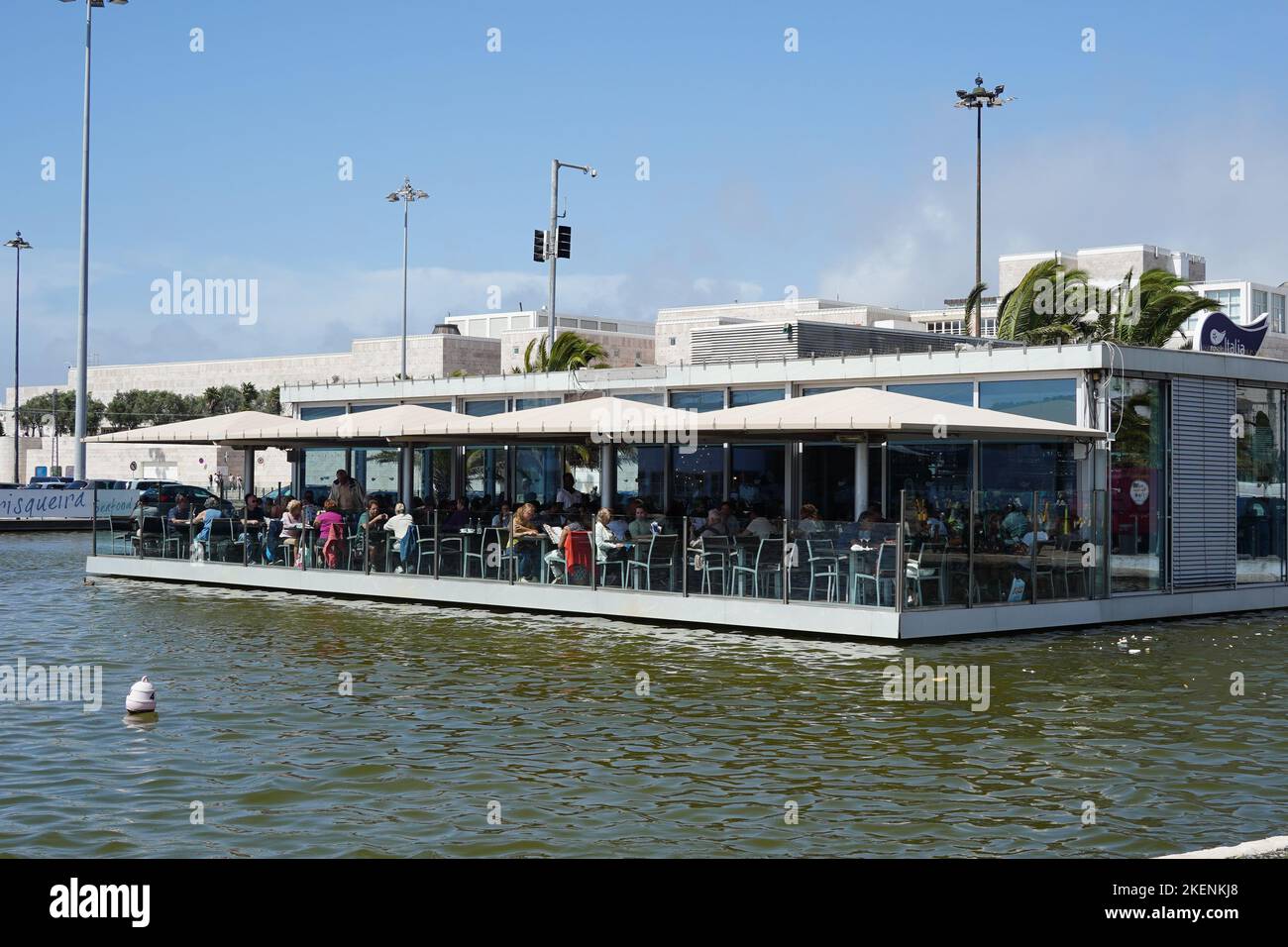 Lisbon, Portugal - September 2022: Restaurant by waterfront in Belem, Lisbon, Portugal Stock Photo