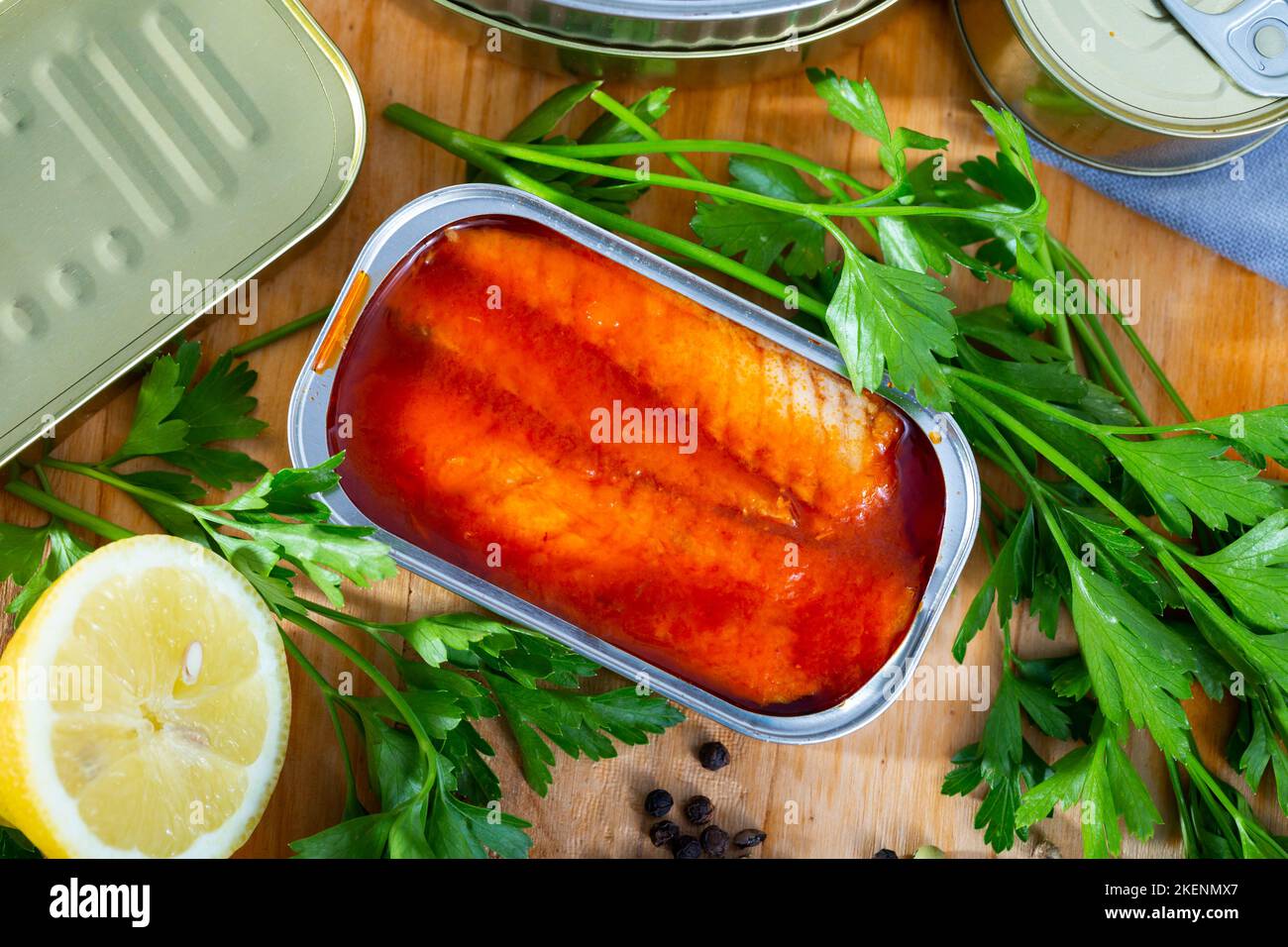 Canned mackerel fillets tomato sauce seafood fish can tin hi-res stock ...