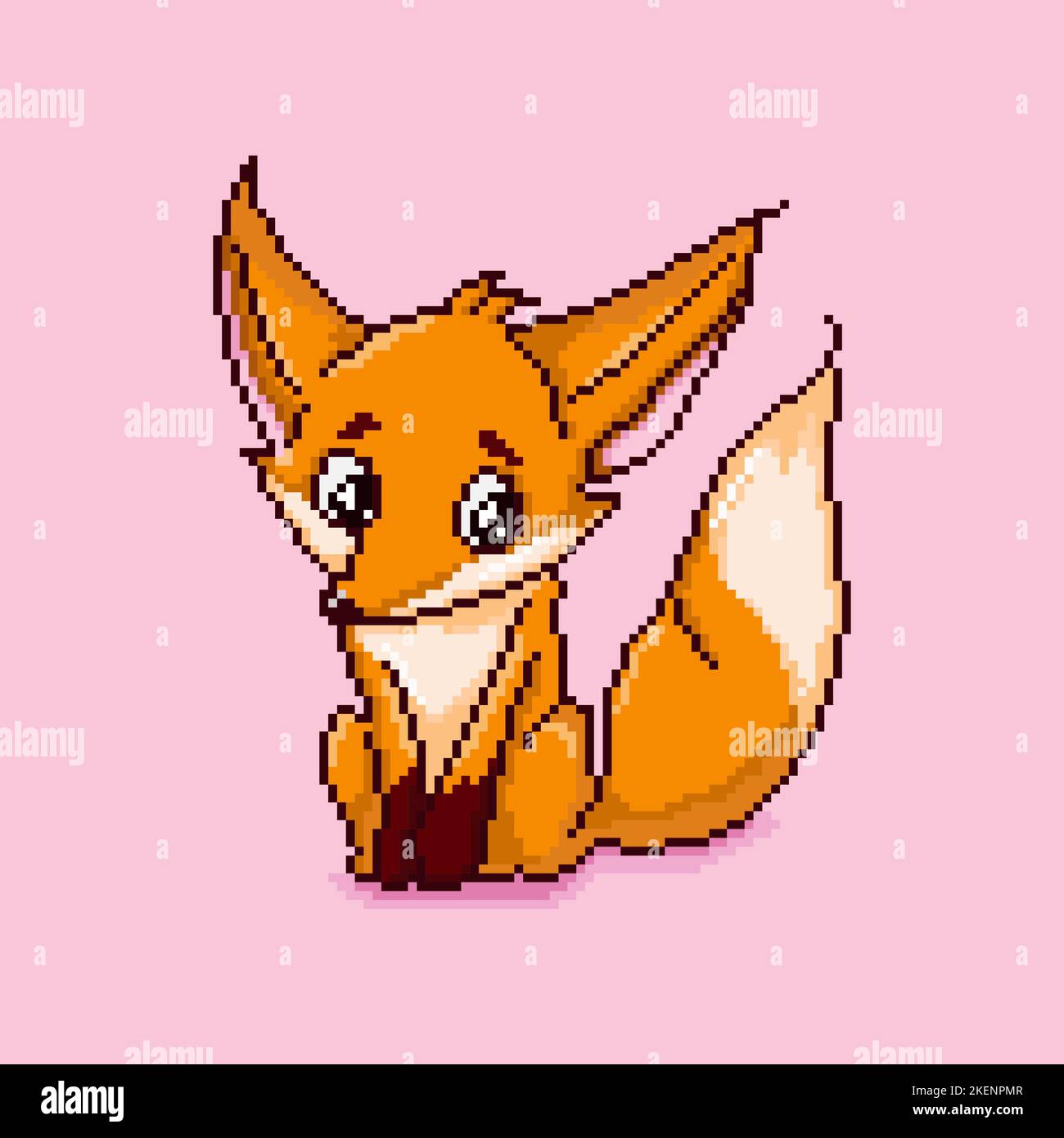 Cute cartoon Fox. Pixel art. Isolated vector design.  Stock Vector
