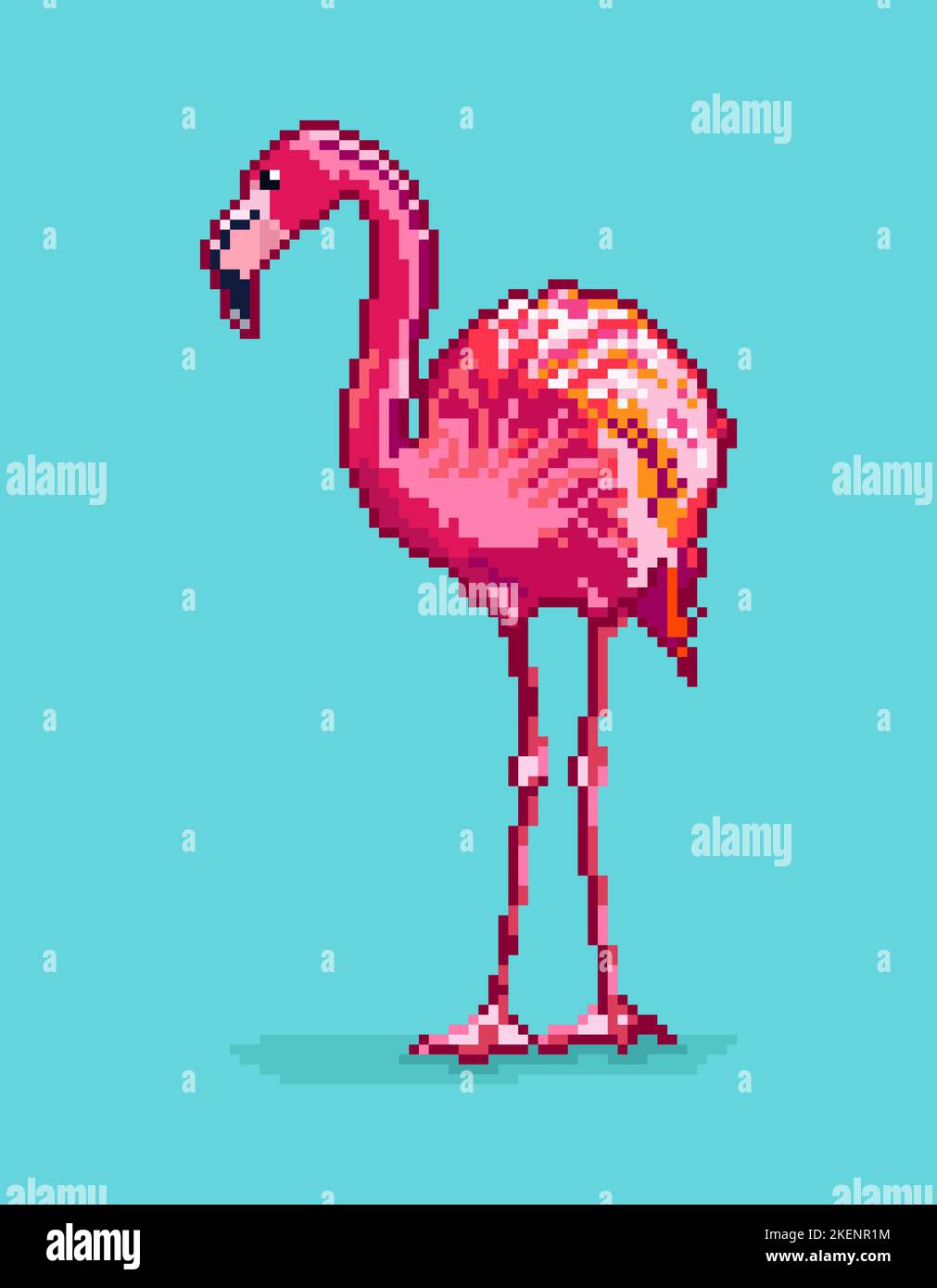 Cute cartoon Flamingo. Pixel art. Isolated vector. Stock Vector
