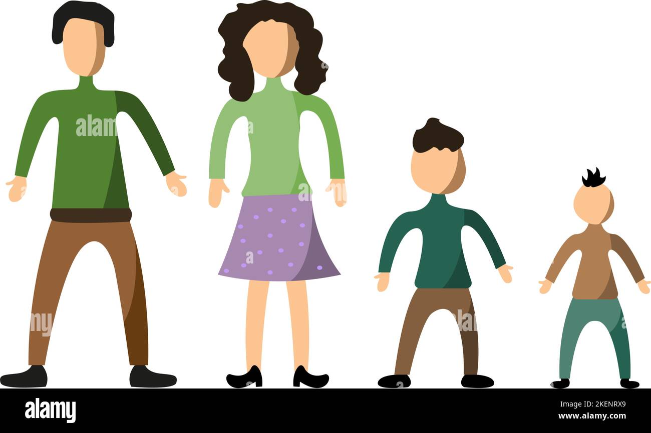A happy big family stands together with a flat vector illustration. mom