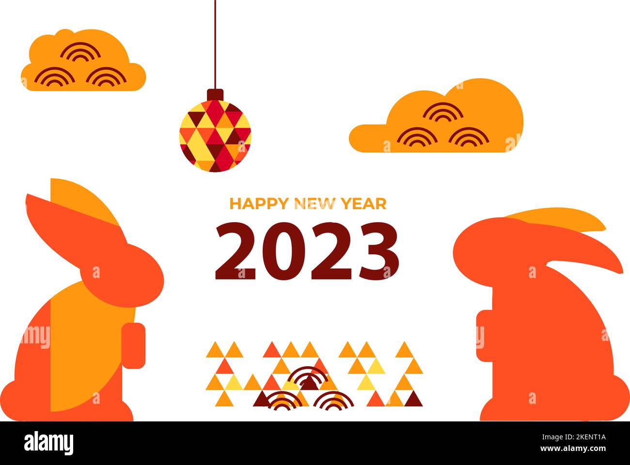 Happy new year 2023 chinese card with rabbits. Stock Vector