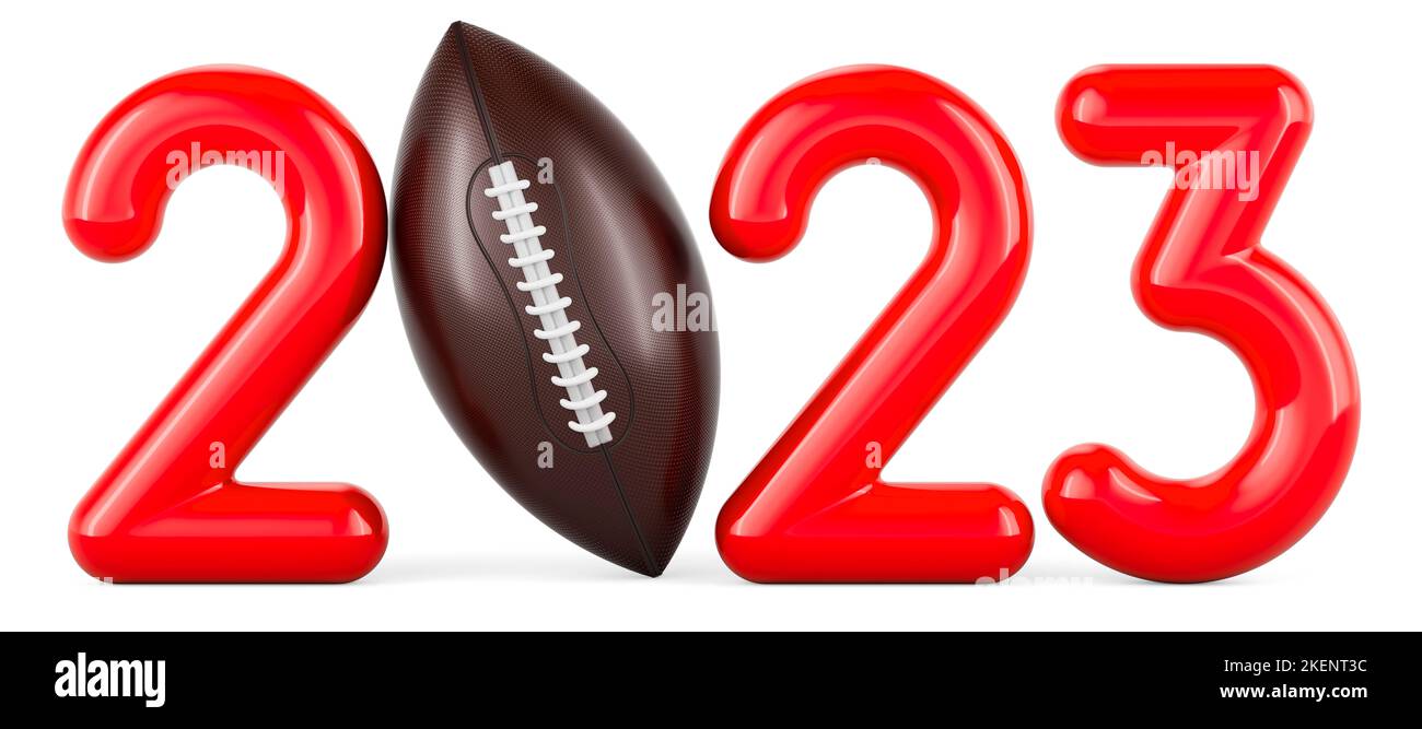 American football 2023 with ball, concept. 3D rendering isolated on