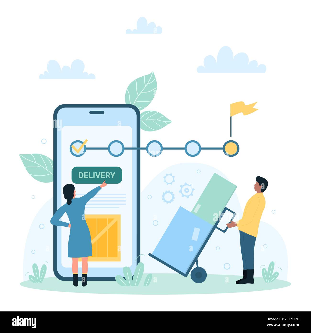 Delivery order steps presentation in mobile app vector illustration
