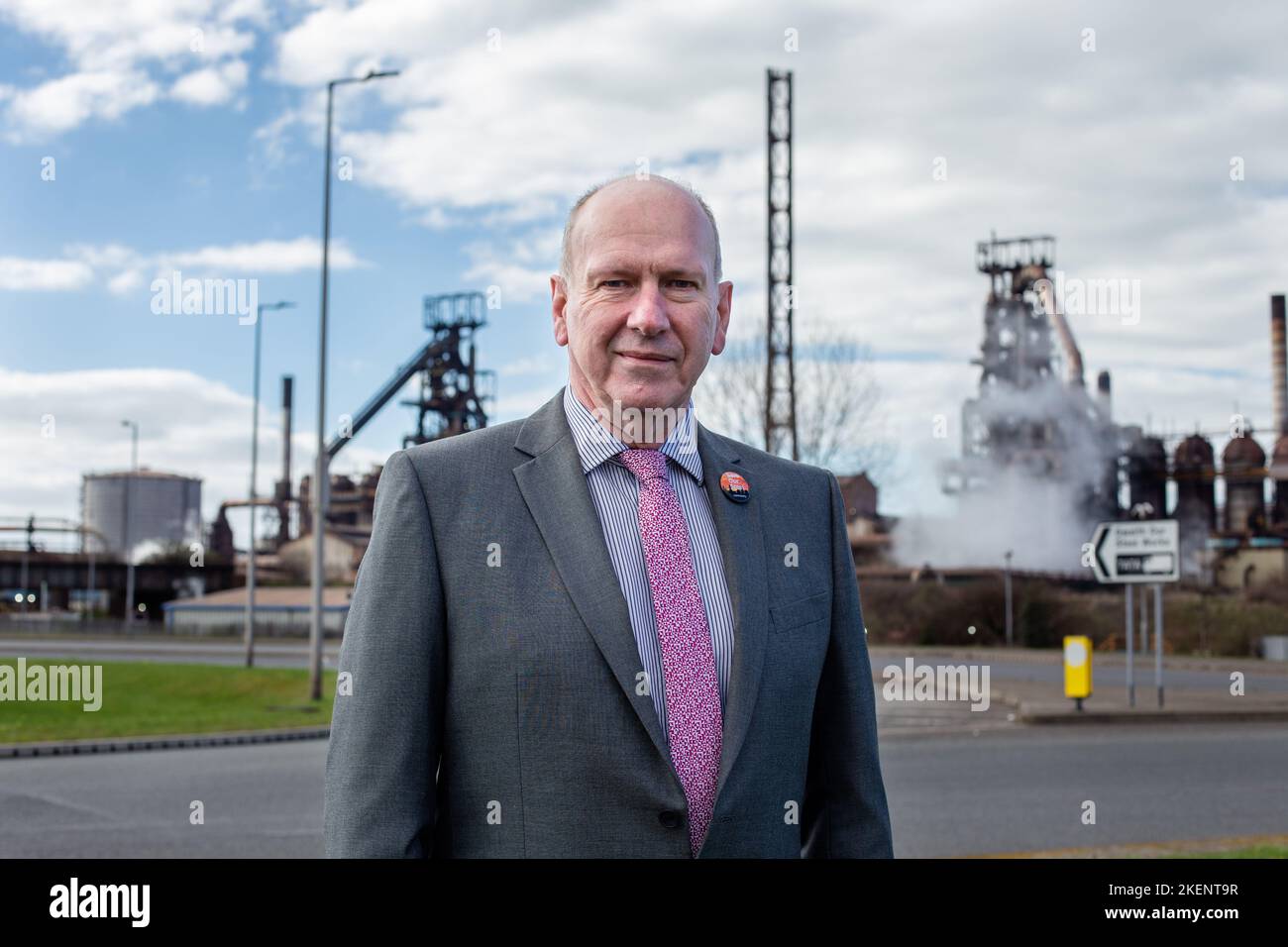 David Rees MS standing in-front of the blast furnaces at Tata Steel ...
