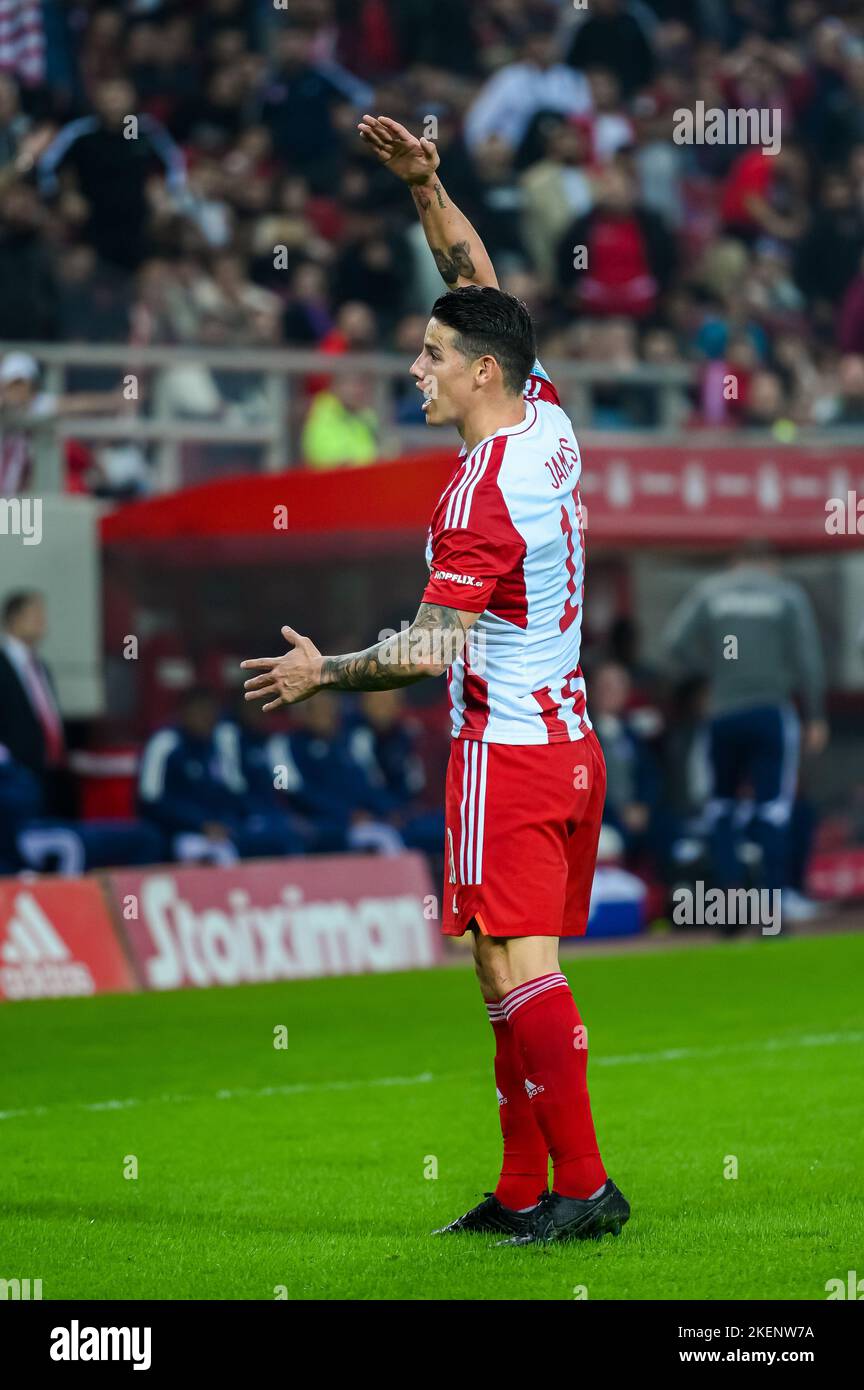 Athens, Lombardy, Greece. 13th Nov, 2022. 10 JAMES RODRÃ GUEZ of Olympiacos  FC during Matchday 13, Greek Super League match between Olympiacos FC vs  AEK FC at the Karaiskakis Stadium on November