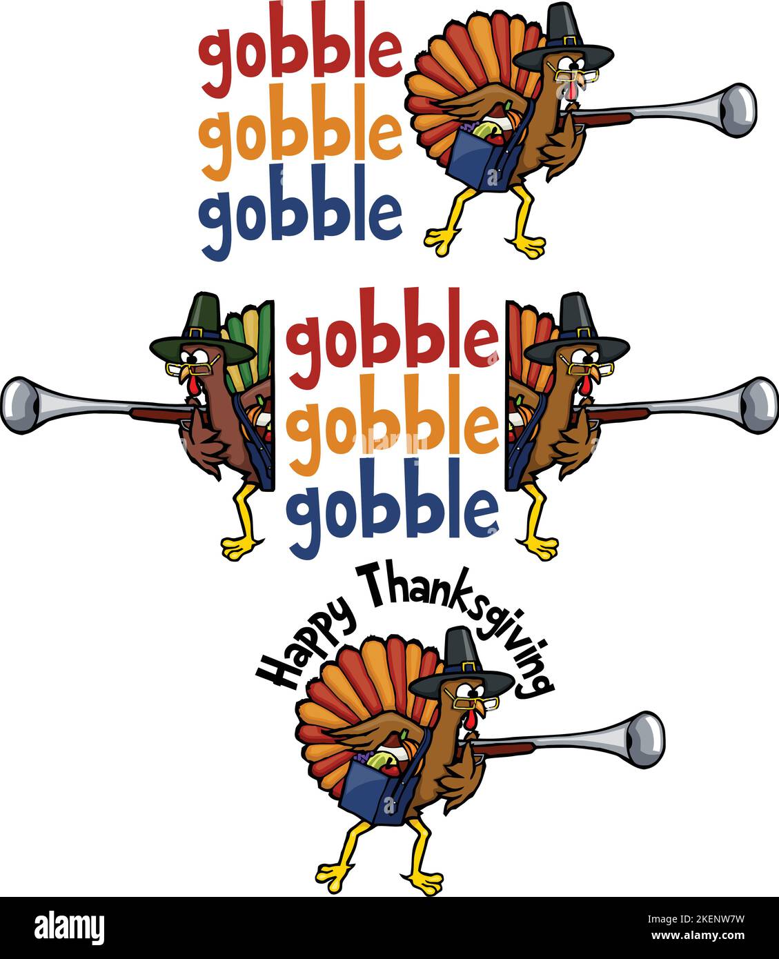 Cartoon pilgrim thanksgiving turkey gobble Stock Vector