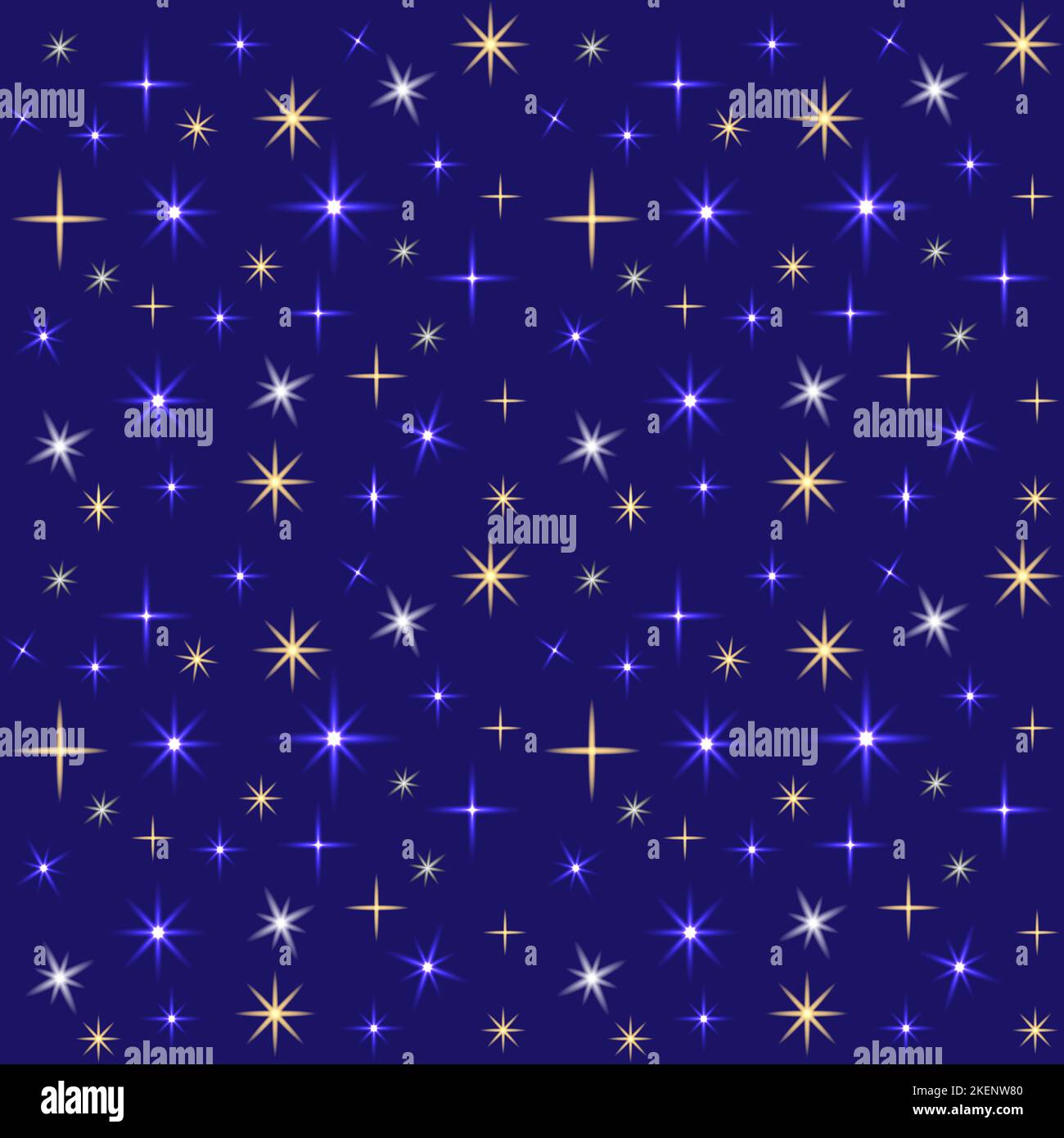 Vector pattern. Glowing stars and sparks on a dark blue background. Winter night. Drawing for holiday packaging. Stock Vector