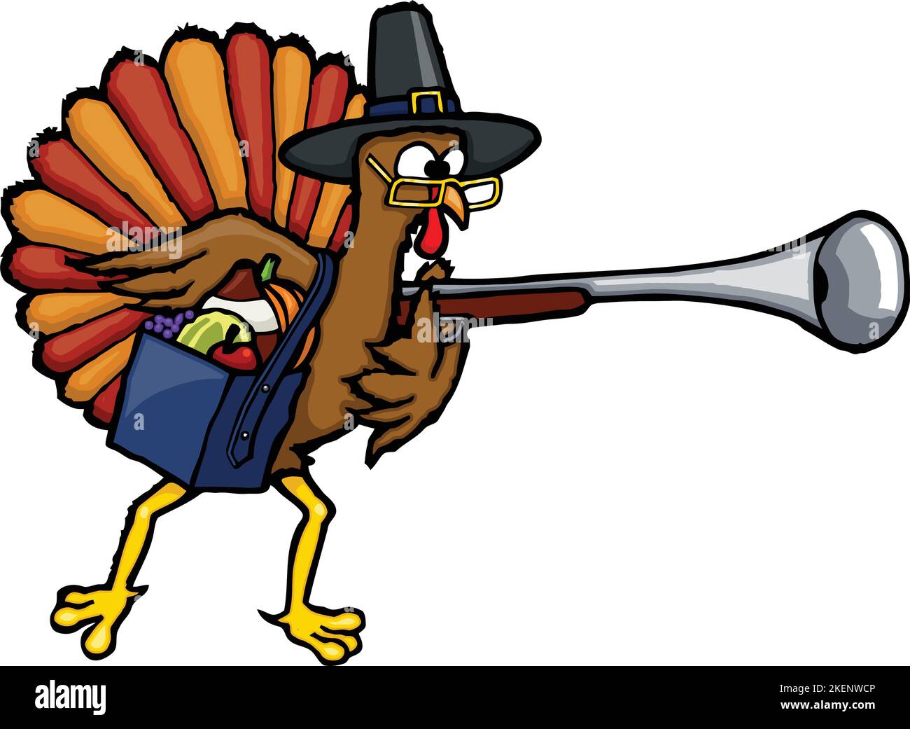 cartoon thanksgiving turkey pilgrim with musket Stock Vector Image
