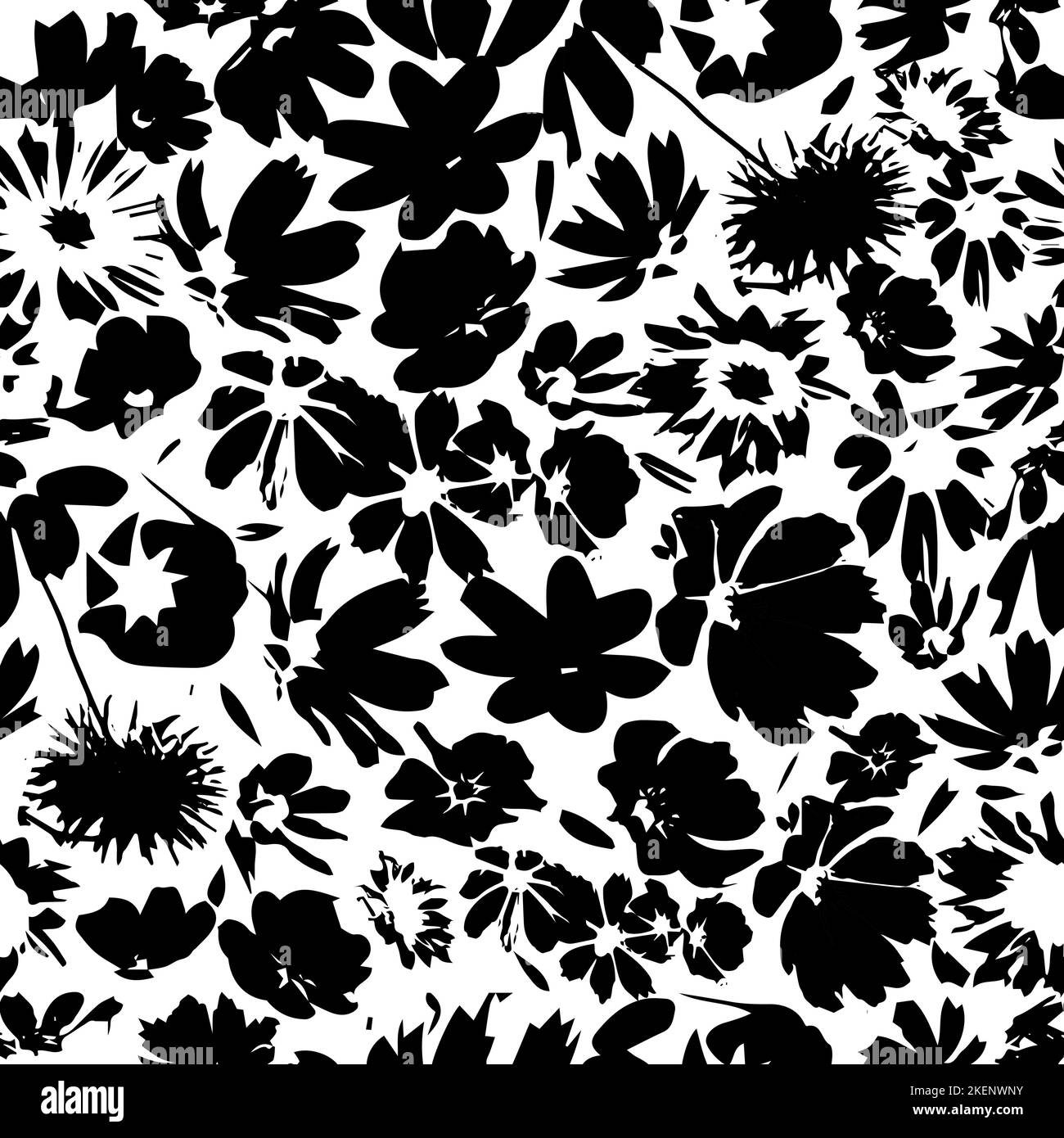 Flowers monochrome seamless pattern. Vector illustration. Vector illustration. Black and white print Stock Vector
